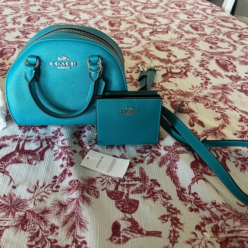 Coach Teal Handbag and Wallet Set